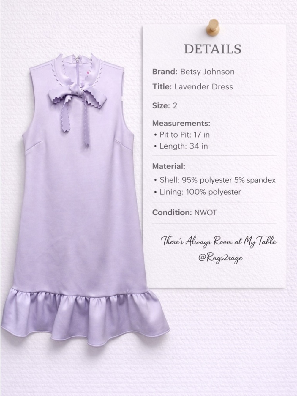 Betsey Johnson Lavender Ruffle Hem Bow Neck Dress Size 2 NWOT - Picture 4 of 10